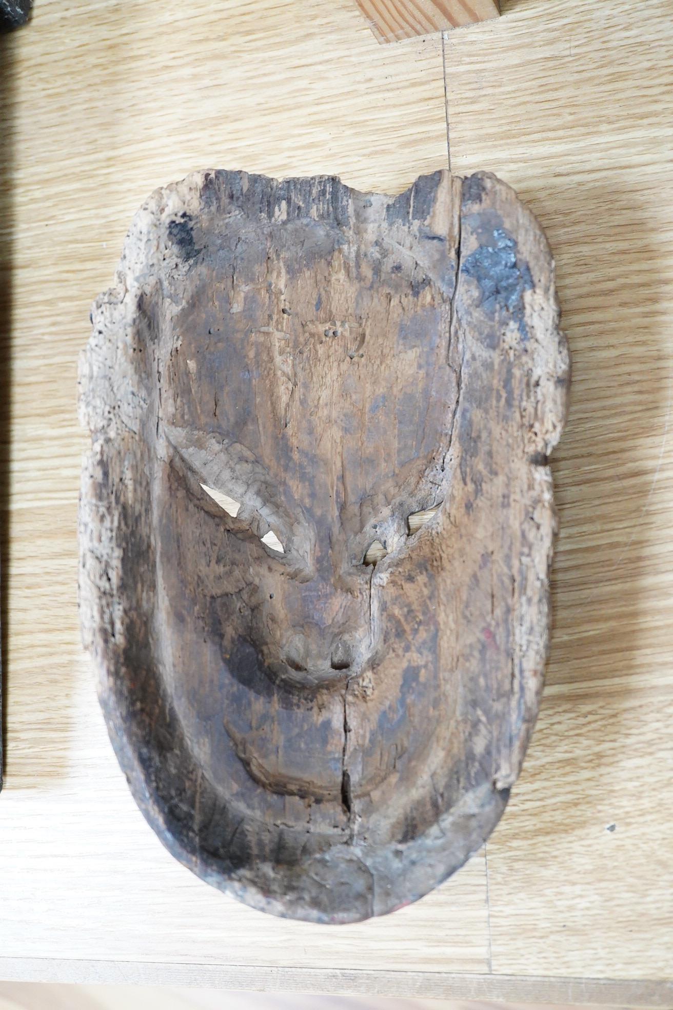 A Japanese Edo period polychrome wood noh mask, probably 16th century, 23cm high